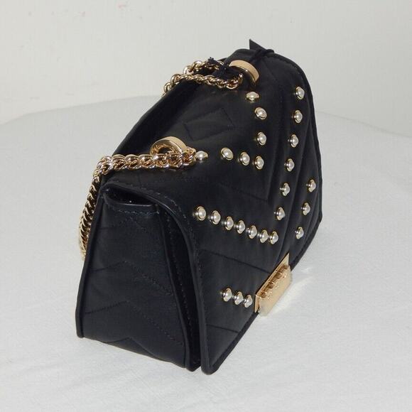 ZAC POSEN SOFT EARTHETTE Pearl Lady Chevron Quilted Chain Shoulder Bag Black NWT - Picture 8 of 14